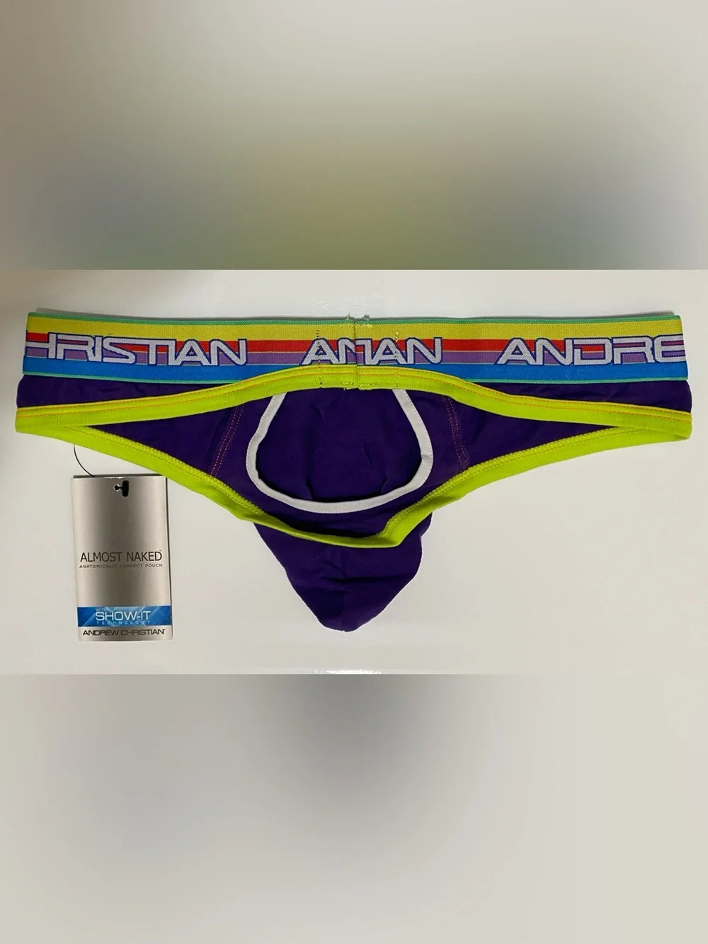 NWT! Andrew Christian Almost Naked Freedom Jock w/Show-It Ace MED Purple